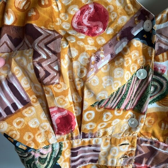 Vintage MODA Intl 90s Mini Dress Abstract Print India Cotton Button Front - Picture 9 of 12